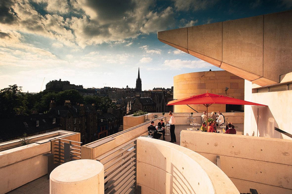 The Terrace At The Tower Restaurant Looking Out To Edinburgh Castle